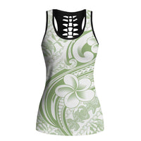 Hawaii Plumeria Lokelani Pikake Lei Hollow Tank Top Oma'oma'o Polynesian Tattoo LT9 Female Green - Polynesian Pride