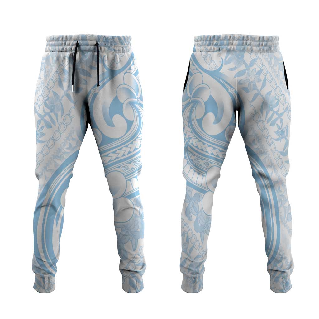 Hawaii Plumeria Lokelani Pikake Lei Jogger Pants Uliuli Polynesian Tattoo LT9 Blue - Polynesian Pride