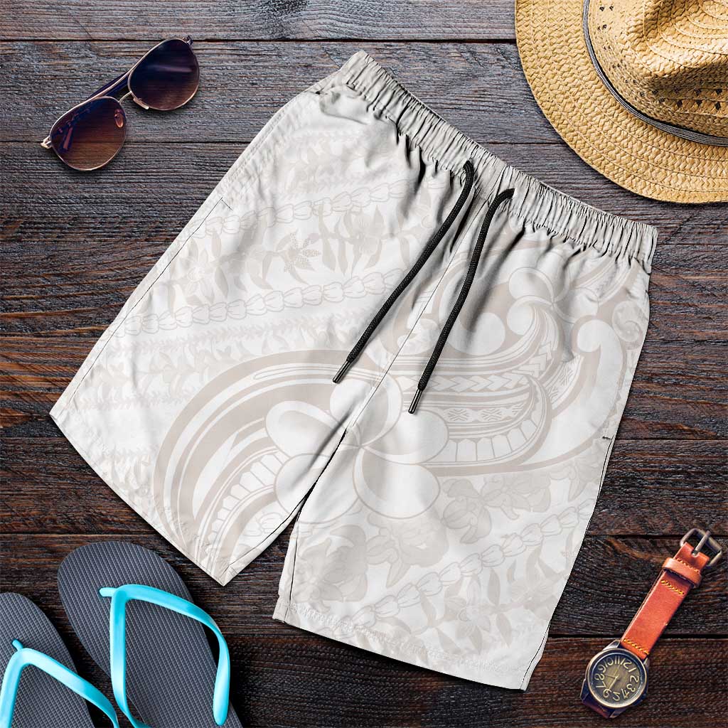 Hawaii Plumeria Lokelani Pikake Lei Shorts for Men Sandy Beige Polynesian Tattoo