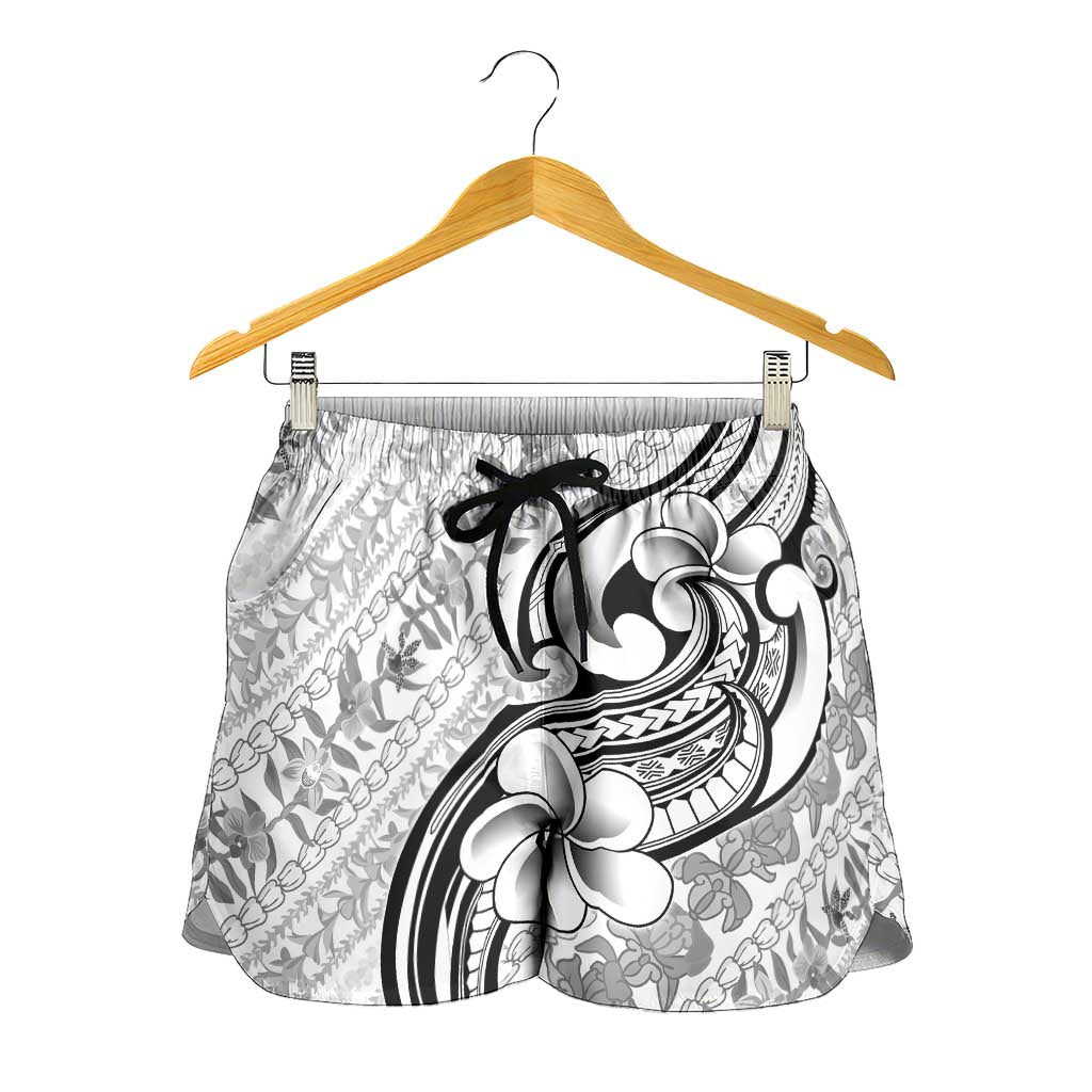 Hawaii Plumeria Lokelani Pikake Lei Shorts for Women Ele'ele Polynesian Tattoo
