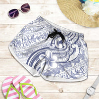 Hawaii Plumeria Lokelani Pikake Lei Shorts for Women Navy Blue Polynesian Tattoo LT9 Navy Blue - Polynesian Pride