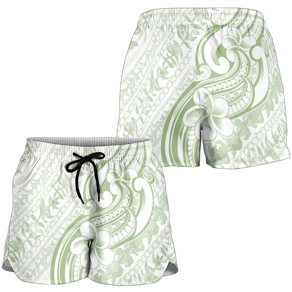Hawaii Plumeria Lokelani Pikake Lei Shorts for Women Oma'oma'o Polynesian Tattoo LT9 - Polynesian Pride