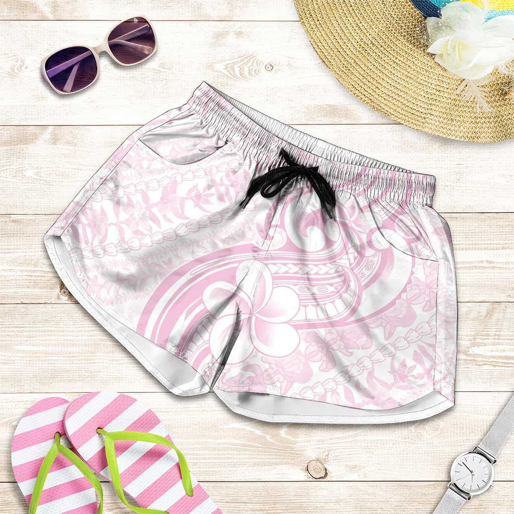 Hawaii Plumeria Lokelani Pikake Lei Shorts for Women Poni Mama Polynesian Tattoo LT9 Pink - Polynesian Pride