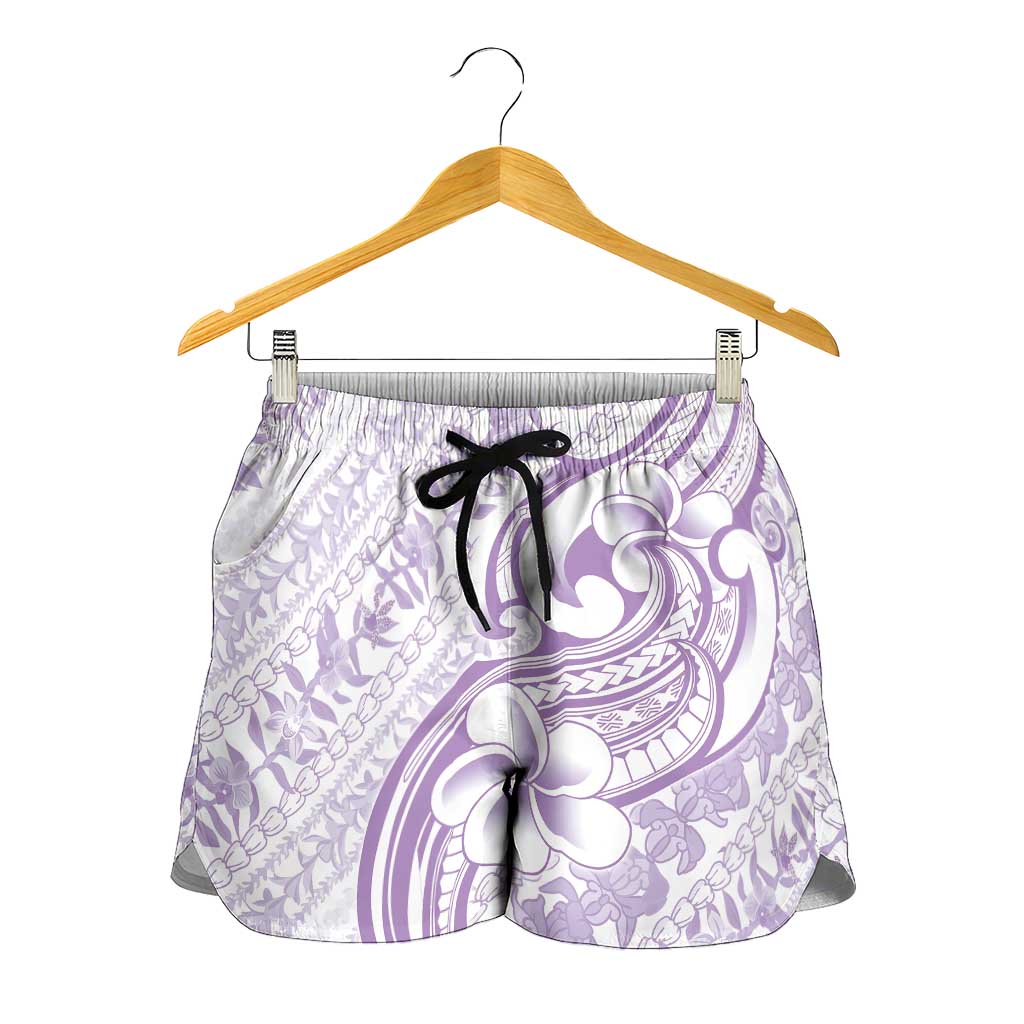 Hawaii Plumeria Lokelani Pikake Lei Shorts for Women Poni Polynesian Tattoo LT9 - Polynesian Pride