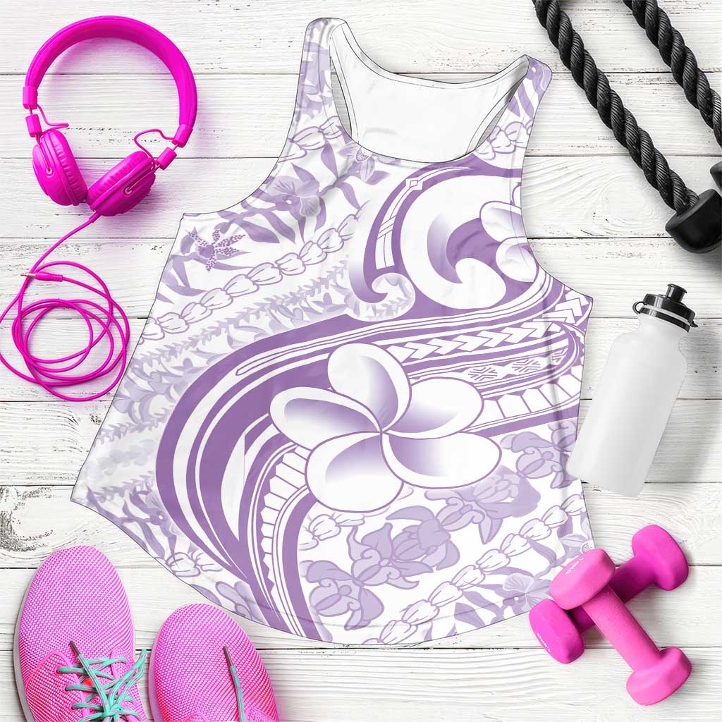 Hawaii Plumeria Lokelani Pikake Lei Women Racerback Tank Poni Polynesian Tattoo LT9 Purple - Polynesian Pride