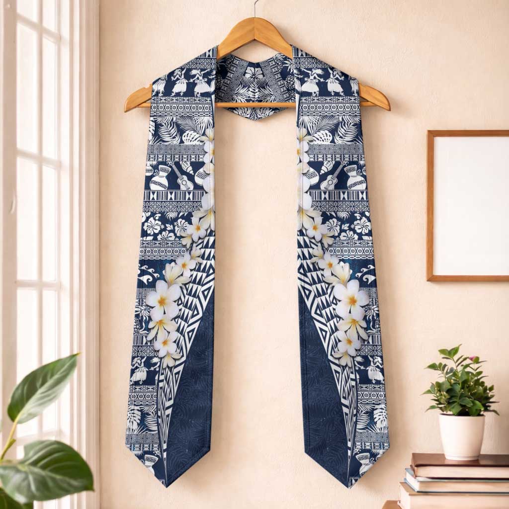 Hawaii Plumeria Tribal Vintage Graduation Stole Special Blue