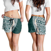 Hawaii Plumeria Tribal Vintage Shorts for Women Special Turquoise