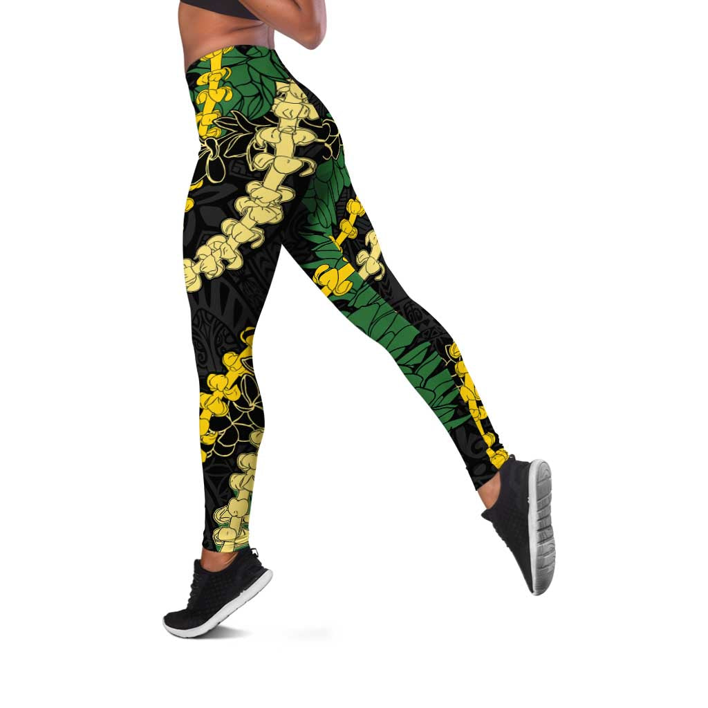 Hawaii Puakenikeni - Maile Lei Leggings Obsidian Black LT7 Black - Polynesian Pride
