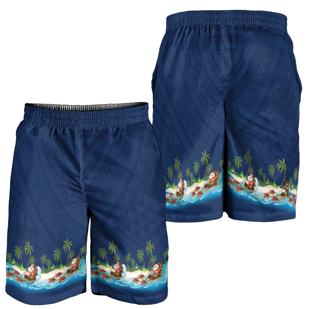 Hawaii Santa Riding Sea Turtle Shorts for Men Mele Kalikimaka Polynesian Pattern - Polynesian Pride