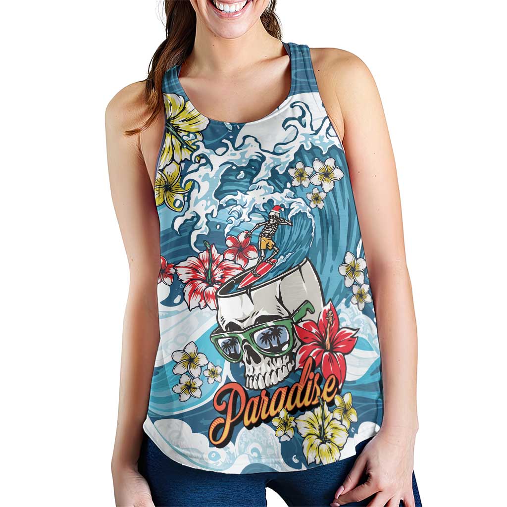 Hawaii Santa Skeleton Surfing Personalized Women Racerback Tank Mele Kalikimaka i Iulai!