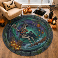 Hawaii Shaka Surfing Skull 3D Illusion Halloween Round Carpet