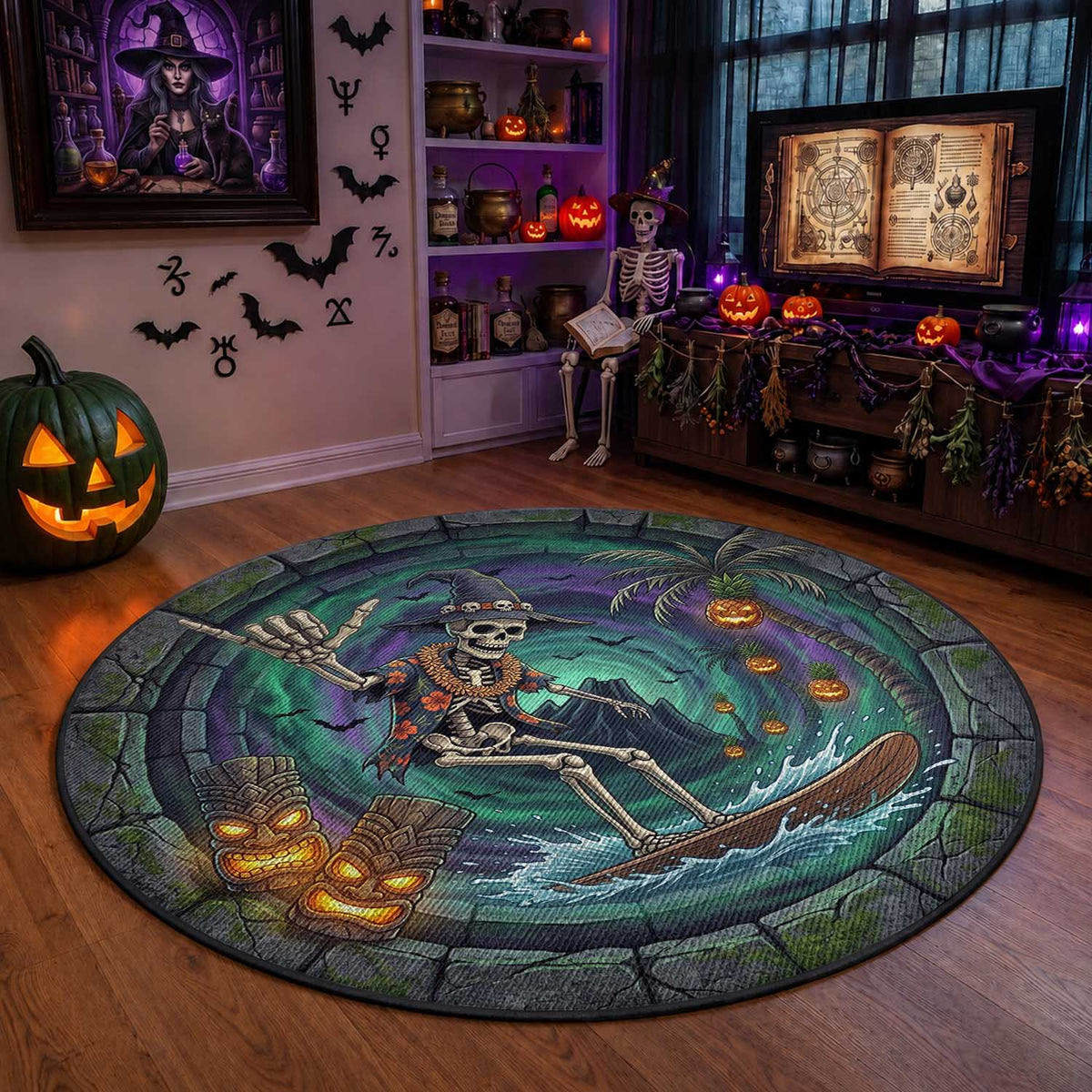 Hawaii Shaka Surfing Skull 3D Illusion Halloween Round Carpet