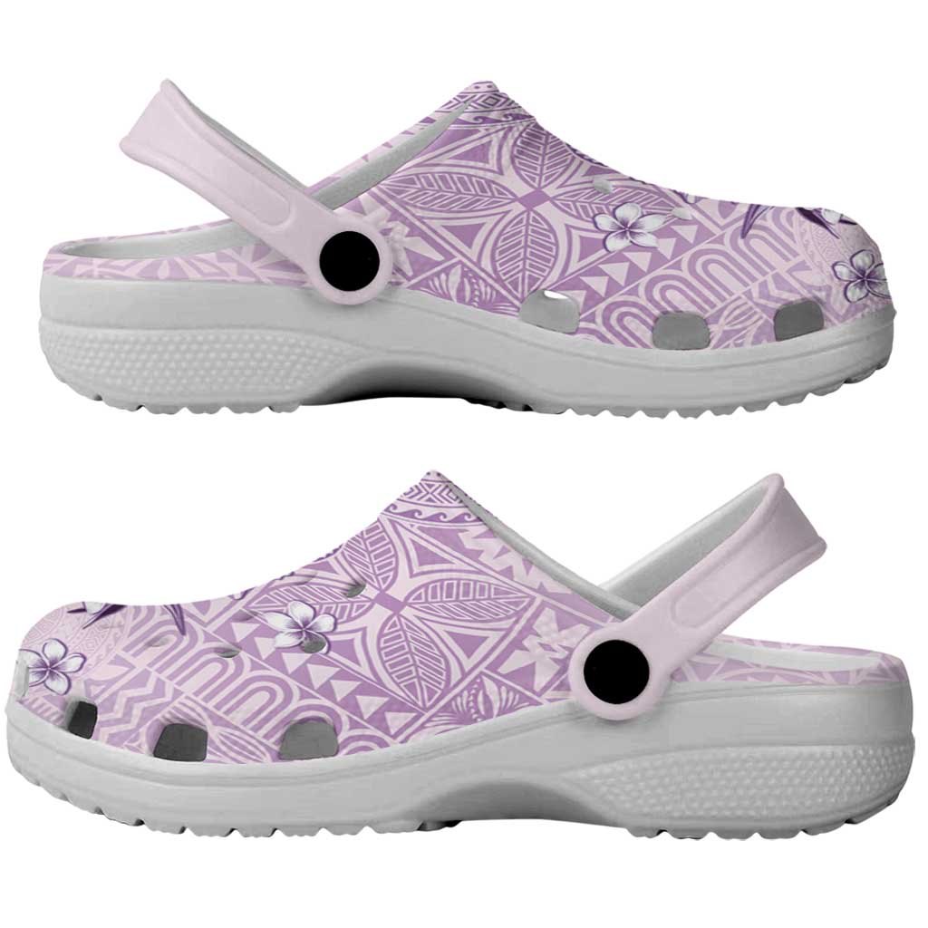 Hawaii Tapa Pattern With Violet Hibiscus Clogs Shoes - Polynesian Pride