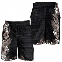 Hawaii Tropical Flowers and Leaves Shorts for Men Tapa Pattern Grayscale Mode