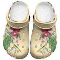 Hawaii Tropical Flowers Clogs Shoes Polynesian Tattoo Buttermilk LT05 Beige - Polynesian Pride