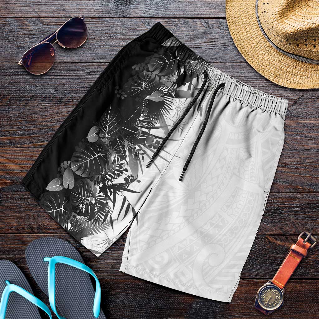 Hawaii Tropical Plant Monochrome Shorts for Men Vibrant Polynesian Pattern LT01 Black - Polynesian Pride