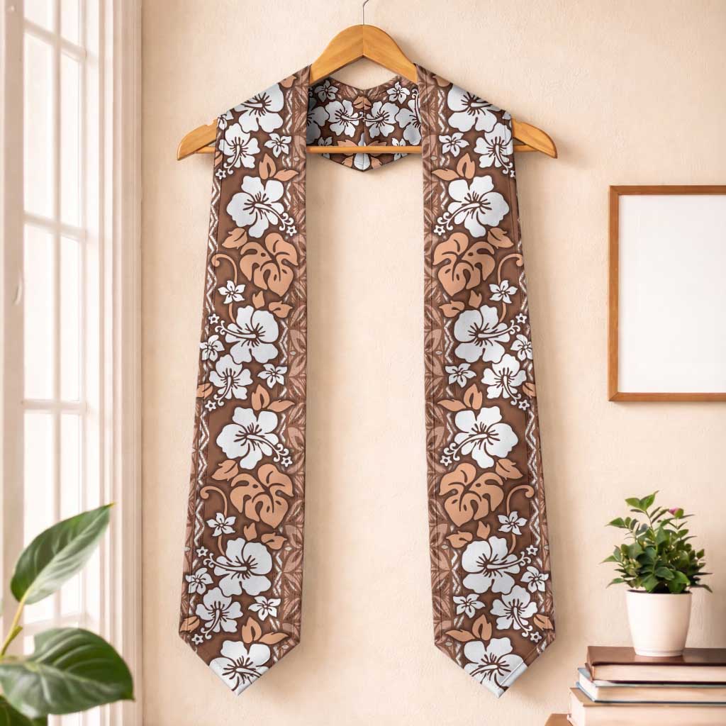 Hawaii Vintage Brown Hibiscus Tapa Pattern Graduation Stole LT05 One Size Brown - Polynesian Pride