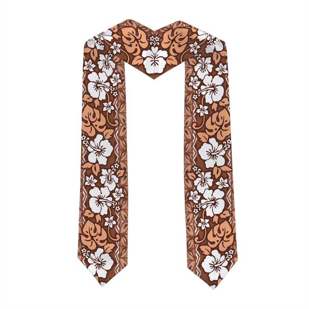 Hawaii Vintage Brown Hibiscus Tapa Pattern Graduation Stole LT05 - Polynesian Pride