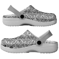 Hawaii Vintage Gray Hibiscus Tapa Pattern Clogs Shoes - Polynesian Pride