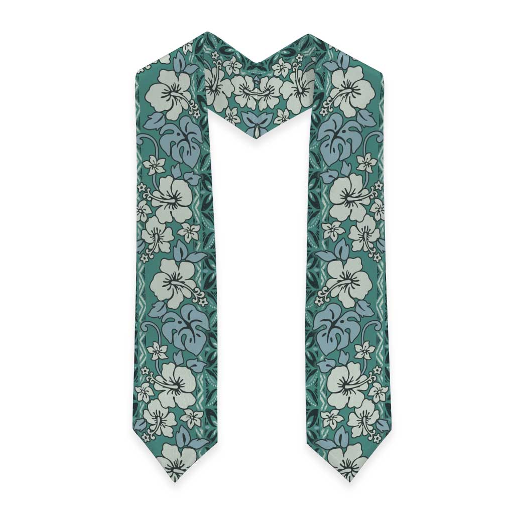 Hawaii Vintage Green Hibiscus Tapa Pattern Graduation Stole LT05 - Polynesian Pride