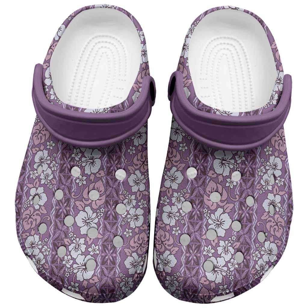 Hawaii Vintage Violet Hibiscus Tapa Pattern Clogs Shoes - Polynesian Pride