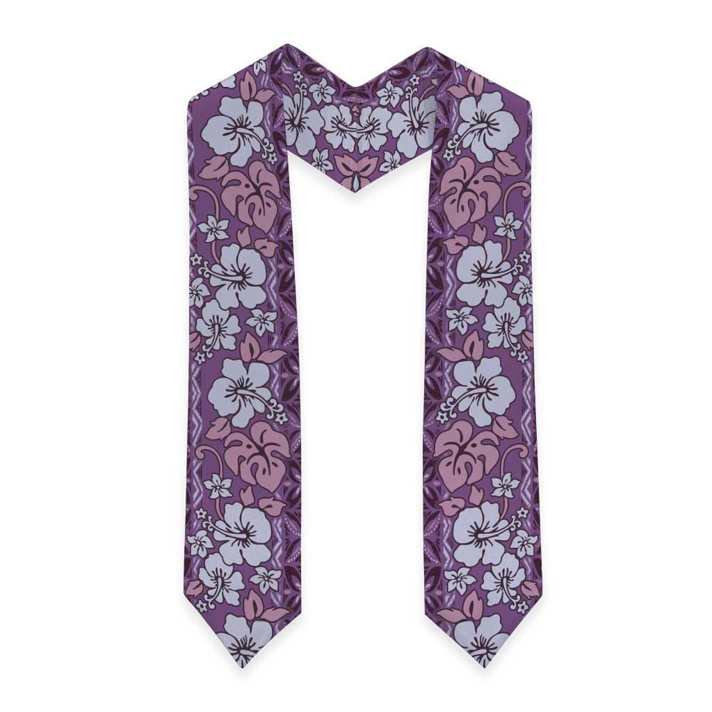 Hawaii Vintage Violet Hibiscus Tapa Pattern Graduation Stole LT05 - Polynesian Pride