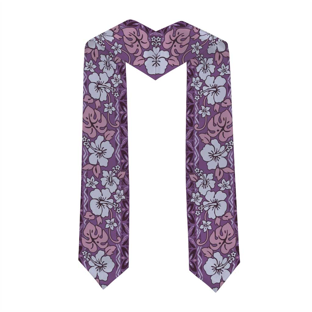 Hawaii Vintage Violet Hibiscus Tapa Pattern Graduation Stole LT05 - Polynesian Pride