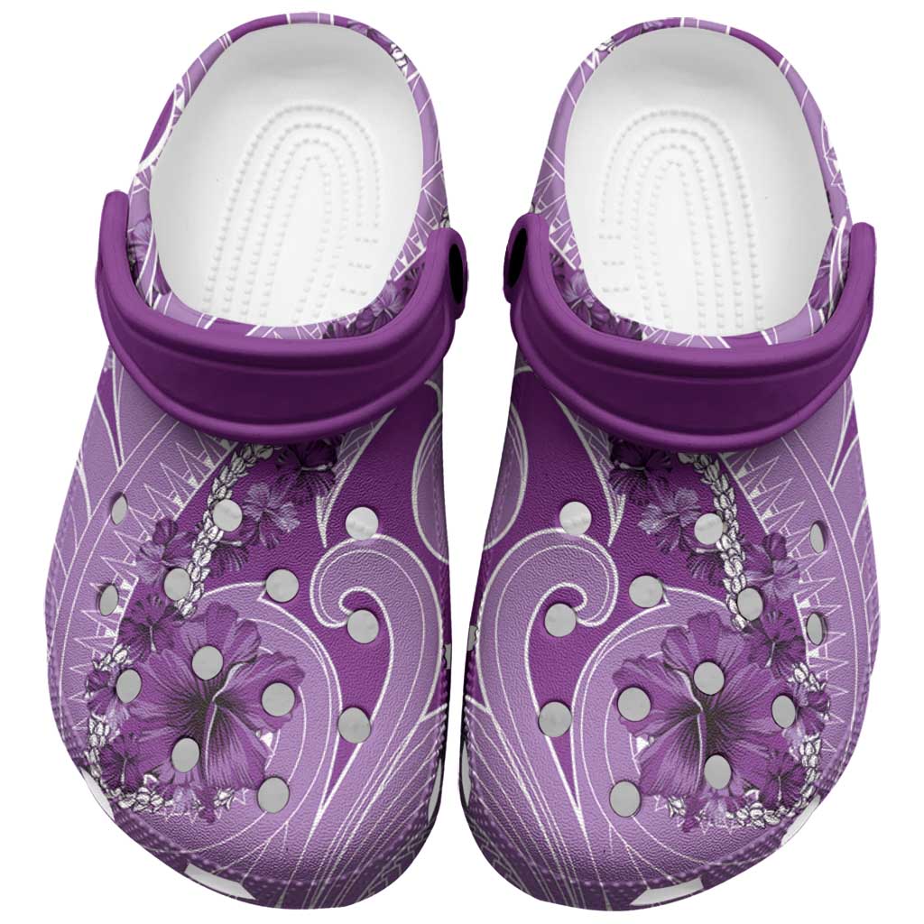 Hawaii Violet Hibiscus Pikake Lei Clogs Shoes - Polynesian Pride