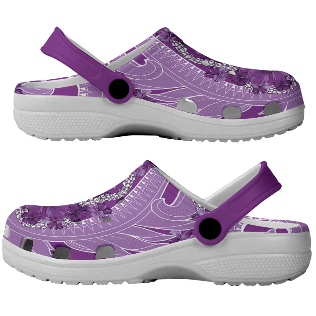 Hawaii Violet Hibiscus Pikake Lei Clogs Shoes - Polynesian Pride