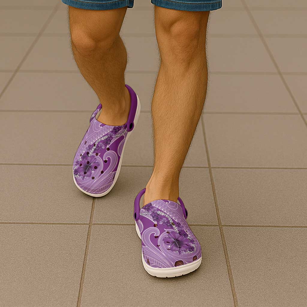 Hawaii Violet Hibiscus Pikake Lei Clogs Shoes - Polynesian Pride