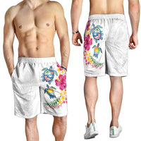 Hawaiian Abstract Art Turtles Shorts for Men with Plumeria and Hibiscus - Polynesian Pride
