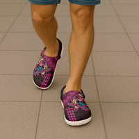 Hawaiian Abstract Sea Turtle Clogs Shoes Polynesian Tapa Art and Kakau Tattoo Pink WaterColor - Polynesian Pride