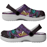 Hawaiian Abstract Sea Turtle Clogs Shoes Polynesian Tapa Art and Kakau Tattoo Purple WaterColor - Polynesian Pride