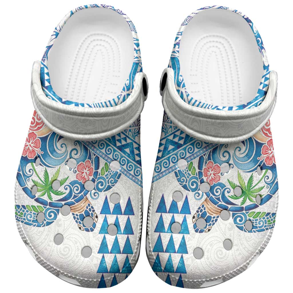 Hawaiian Abstract Sea Turtle Clogs Shoes Polynesian Tapa Art and Kakau Tattoo White WaterColor - Polynesian Pride