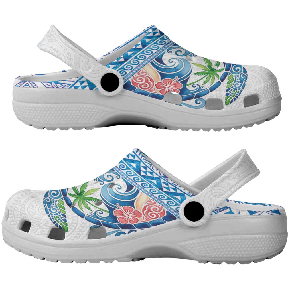 Hawaiian Abstract Sea Turtle Clogs Shoes Polynesian Tapa Art and Kakau Tattoo White WaterColor - Polynesian Pride