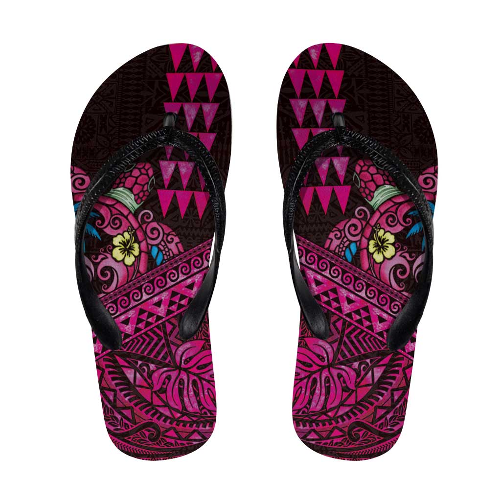 Hawaiian Abstract Sea Turtle Flip Flops Polynesian Tapa Art and Kakau Tattoo Pink WaterColor - Polynesian Pride