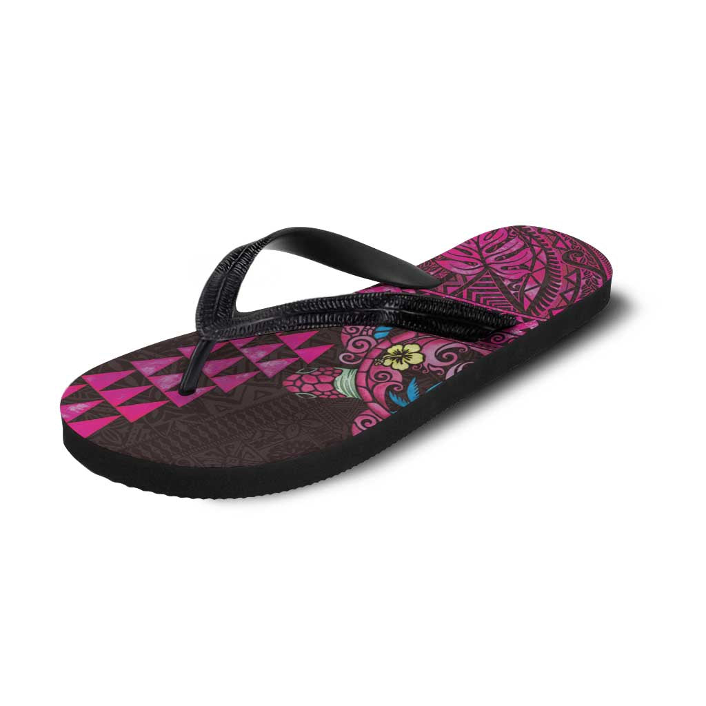 Hawaiian Abstract Sea Turtle Flip Flops Polynesian Tapa Art and Kakau Tattoo Pink WaterColor - Polynesian Pride