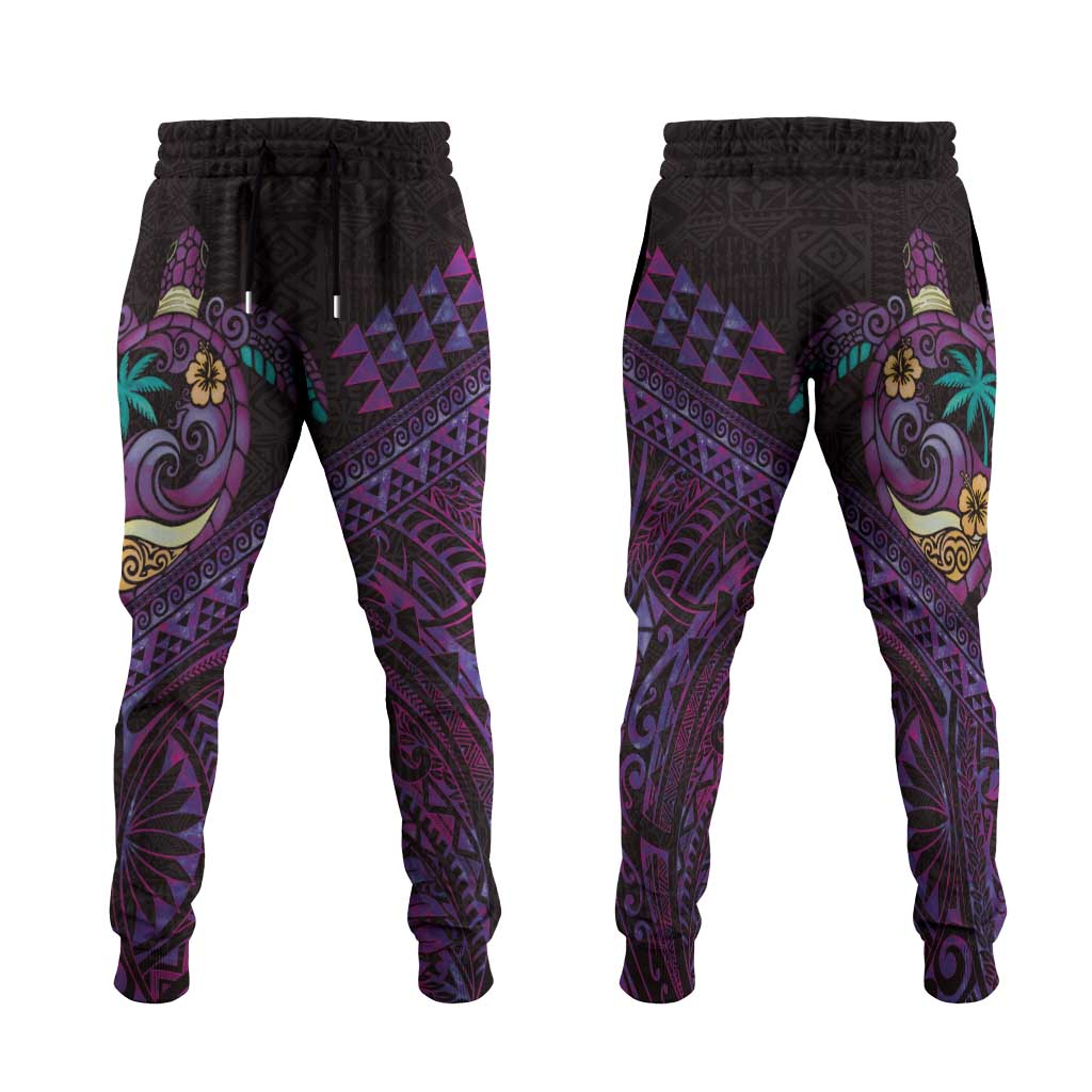 Hawaiian Abstract Sea Turtle Jogger Pants Polynesian Tapa Art and Kakau Tattoo Purple WaterColor - Polynesian Pride