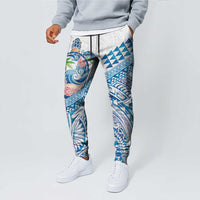 Hawaiian Abstract Sea Turtle Jogger Pants Polynesian Tapa Art and Kakau Tattoo White WaterColor - Polynesian Pride