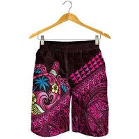 Hawaiian Abstract Sea Turtle Shorts for Men Polynesian Tapa Art and Kakau Tattoo Pink WaterColor - Polynesian Pride