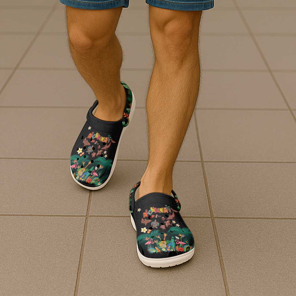 Hawaiian Alohawaii Clogs Shoes Tribal Sea Animals Tattoo and Tropical Plants - Polynesian Pride