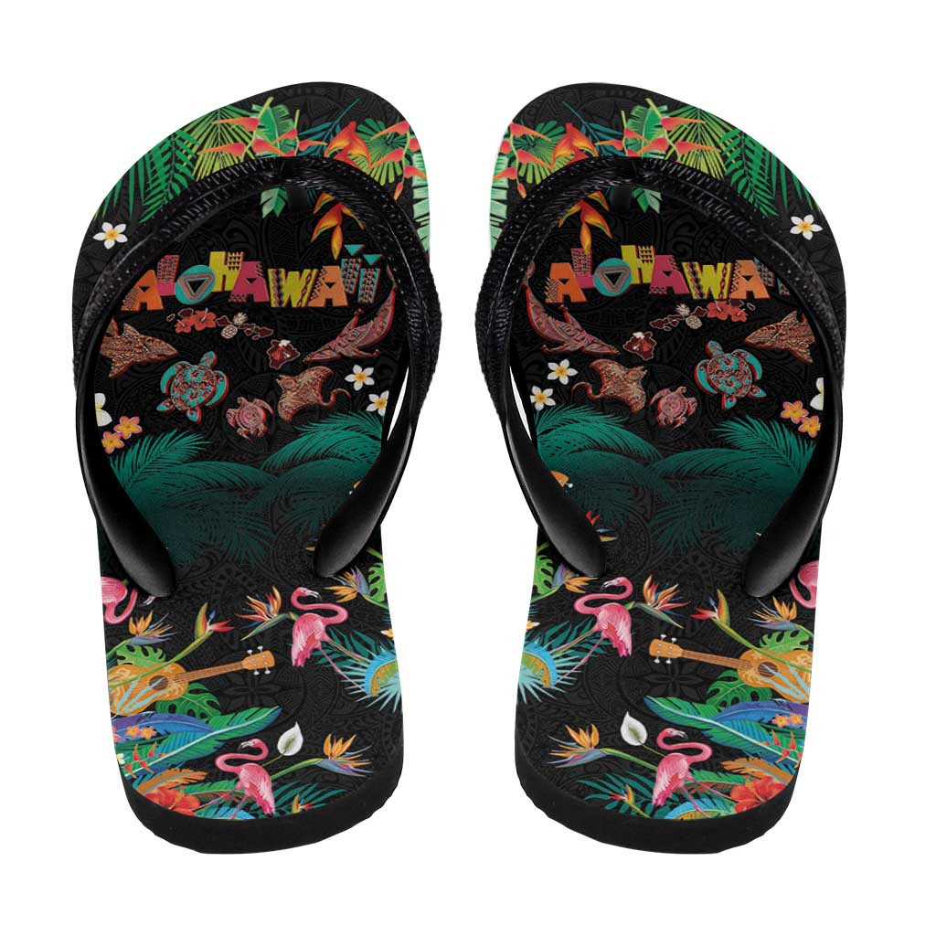 Hawaiian Alohawaii Flip Flops Tribal Sea Animals Tattoo and Tropical Plants - Polynesian Pride