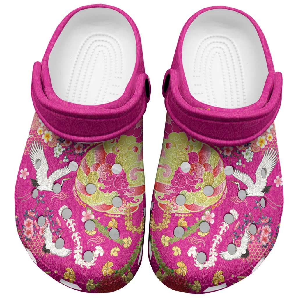 Hawaiian and Japanese Culture Together Clogs Shoes Kakau Tribal Pattern and Irezumi Art Pink Color