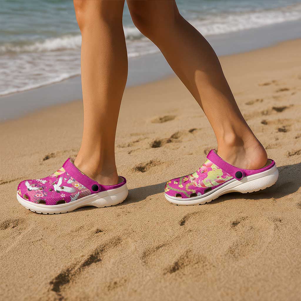 Hawaiian and Japanese Culture Together Clogs Shoes Kakau Tribal Pattern and Irezumi Art Pink Color