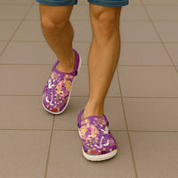 Hawaiian and Japanese Culture Together Clogs Shoes Kakau Tribal Pattern and Irezumi Art Purple Color