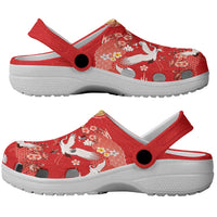 Hawaiian and Japanese Culture Together Clogs Shoes Kakau Tribal Pattern and Irezumi Art Red Color