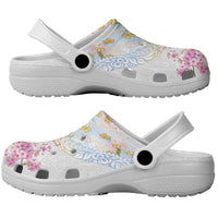 Hawaiian and Japanese Culture Together Clogs Shoes Tribal Motifs with Lei and Japanese Sakura Pattern LT03 - Polynesian Pride