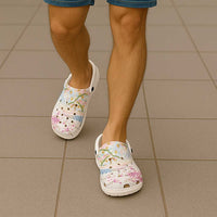Hawaiian and Japanese Culture Together Clogs Shoes Tribal Motifs with Lei and Japanese Sakura Pattern LT03 - Polynesian Pride