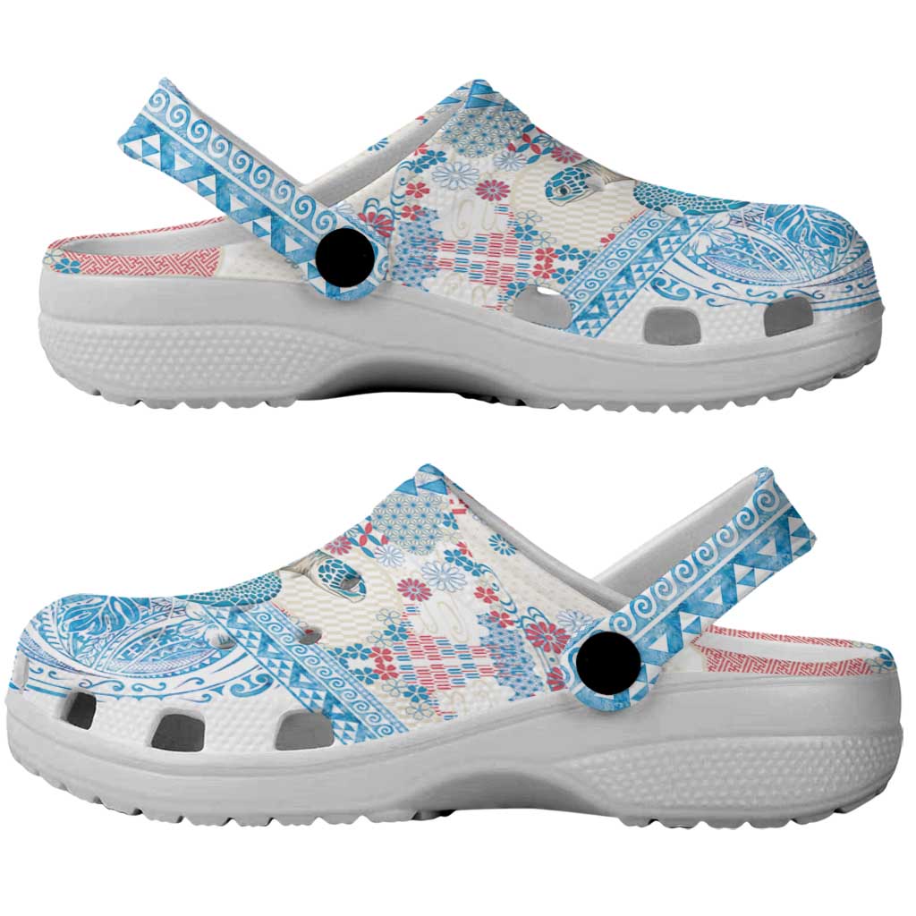 Hawaiian and Japanese Culture Together Clogs Shoes Tropical Honu with Japanese Elements Blue Color LT03 - Polynesian Pride
