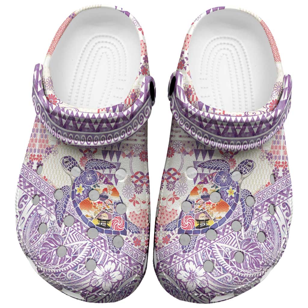 Hawaiian and Japanese Culture Together Clogs Shoes Tropical Honu with Japanese Elements Purple Color LT03 Purple - Polynesian Pride